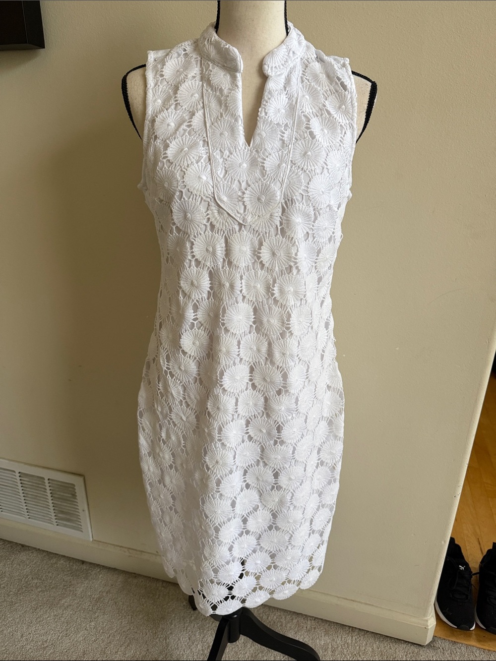 Charter Club White Sleeveless Crochet Mini Dress